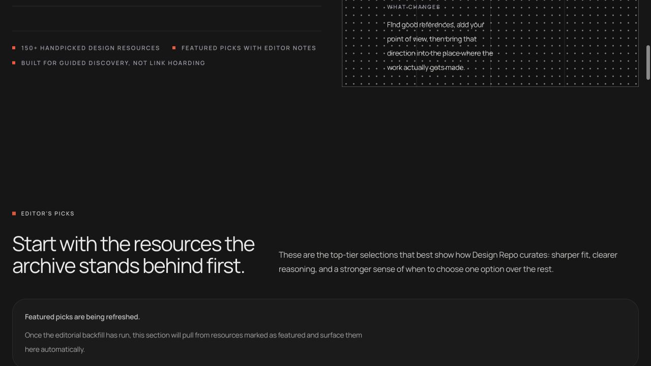 Design Repo’s live editor’s-picks surface